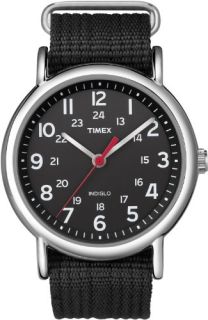 Timex Mens T2N647 Weekender Black Slip Thru Nylon Strap Watch 