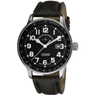 Zeno Mens P554 S1 Pilot Black Carbon Fiber Dial Watch Watches 