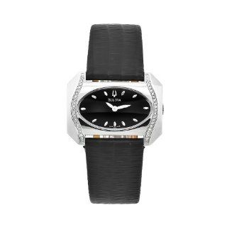 Bulova Womens 63R40 Black Leather Diamond Accent Watch: Watches 
