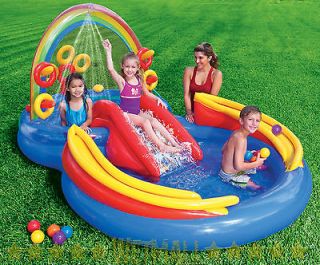 INTEX Rainbow Ring Play Center Kids Wading Pool Fun Slide Toy