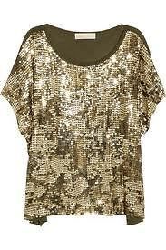 Michael Kors New Olive Green Camo Sequined Boatneck Blouse XL $89.50 