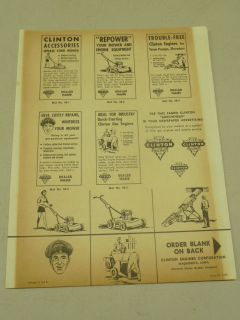 VINTAGE CLINTON ARROWHEAD ENGINES SALES AD MATS ORDER FORM for DEALERS