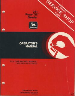 John Deere 251 Power Till Seeder Service Shop Manual