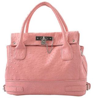 Pink Chic Office Tote Soft Leatherette Embossed Ostrich 