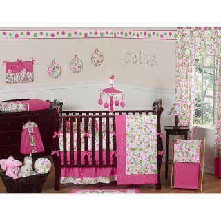 Sweet JoJo Pink and Green Mod Circles Collection 9 Piece Crib Bedding 