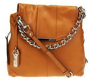 Makowsky Glove Leather FlapConvertible Hobo Bag with Chain Detail 