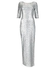 Silver (Silver) Kelly Brook Silver Sequin Cowl Back Maxi Dress 