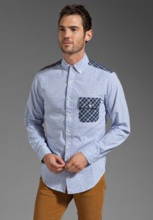 SHADES OF GREY BY MICAH COHEN Contrast Check Panel Shirt in Navy/White 