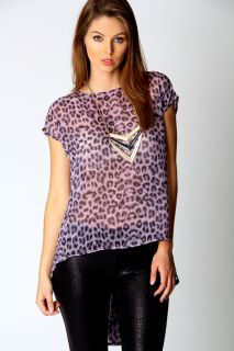  Sale  Tops  Kaisha Leopard Print Purple Dip Hem Top