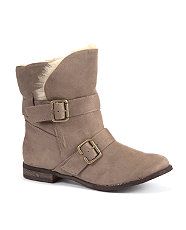 Light Brown (Brown) Teens Light Brown Fur Lined Buckle Ankle Boots 