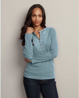 Embroidered Y Neck Waffle Henley