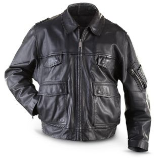 Used German Military Surplus Leather Police Jacket, Black   884851 