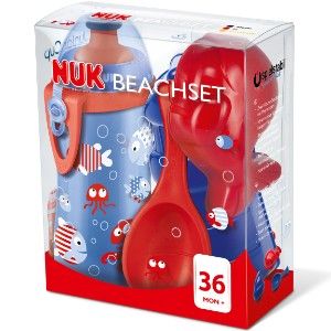 Trinkflasche Junior Cup mit Strandspielzeug, 300 ml, blau, 4 tlg., NUK 