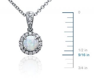 Opal and Micropavé Diamond Pendant in 18k White Gold (5mm)  Blue 