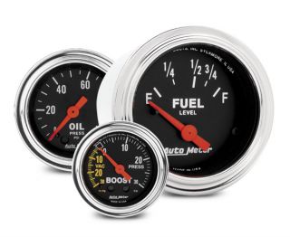 Autometer Chrome Gauges   Autometer Chrome Boost, Hour Meter, Fuel 