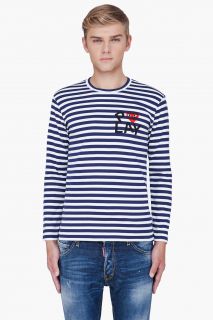 Play Comme Des Garçons Navy Striped Logo Print Jersey Shirt for Men 