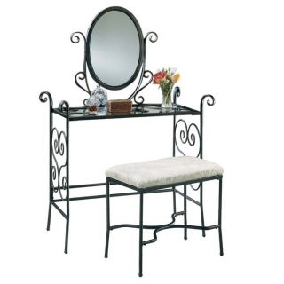 Garden District Black Vanity Mirror and Bench at Brookstone—Buy Now