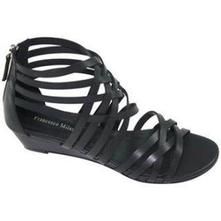 Francesco Milano Black Leather Gladiator Sandals 3.5cm Heel