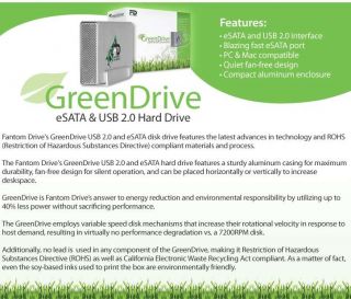 Fantom GD2000EU GreenDrive External Hard Drive   eSATA, USB 2.0, 2TB 