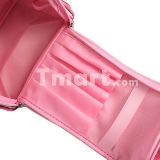 Professional Zipper Stripe Cosmetic Travel Bag Pink White   Tmart