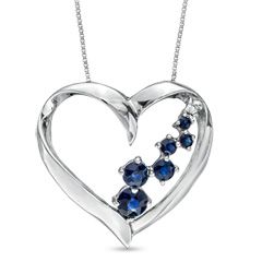 Sapphire Heart Journey Pendant in 14K White Gold with Diamond Accents 