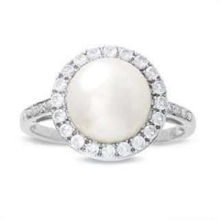 Cultured Freshwater Pearl and Lab Created White Sapphire Ring with 