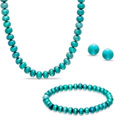 0mm Teal Blue Cultured Freshwater Pearl Necklace, Bracelet and 