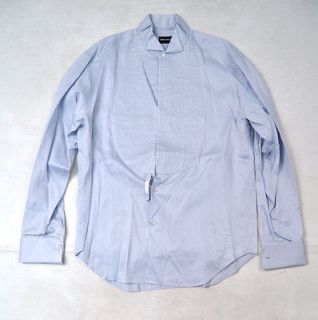 GIORGIO ARMANI Black Label Blue Pleated Tuxedo LS Dress Shirt 42 16 1 
