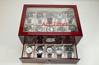 20 watch Glass Top Rosewood Display & Storage Case Box + Free 