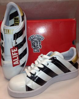   Court Cup Sneakers Shoes Black White Stripe Gold Extra Laces & Chain