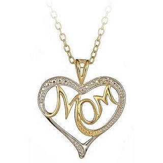 18K Gold over Sterling Silver Diamond Accent MOM Heart Pendant on 18 