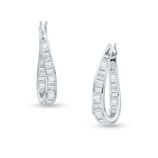 CT. T.W. Baguette Diamond Inside Out Hoop Earrings in 14K White 