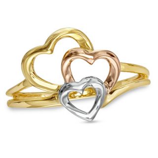 Triple Heart Ring in 10K Tri Tone Gold   Rings   Zales