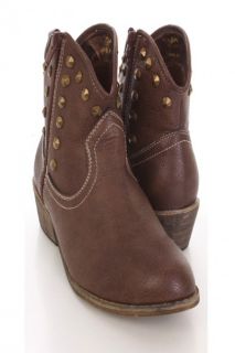 Home / Brown Distressed Faux Leather Studded Detailing Cowboy 