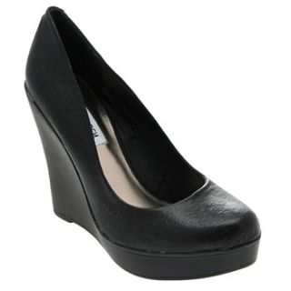 Steve Madden Black Pixi Leather Wedge Shoes 13cm Heel