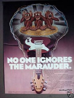 1975 Hear See Speak Evil GIBSON Marauder Guitar art ad