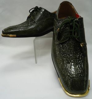 Expressions 6324 Mens Shiny Rich Olive Green Faux Croco & Goldtip 
