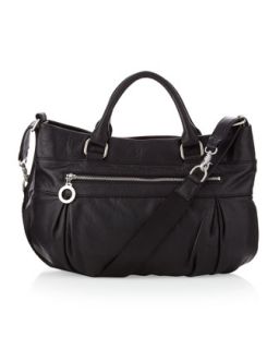 Pleated Zip Satchel Bag, Black   