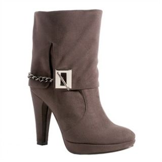 Red Hot Grey Fold Over Buckle Ankle Boots 11cm Heel