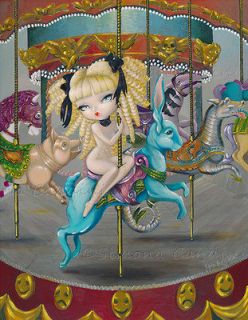 Lowbrow Pop Surrealism Carnival Carousel Merry Go Round Big Eye Art 