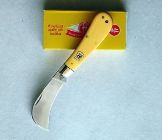 Kissing Crane Pruner Folding Knife with Yellow Composite Handle KC5127