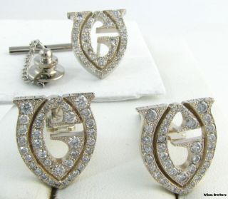   SI F G Diamond VG GV Cuff Links & Tie Tac   14k Solid White Gold