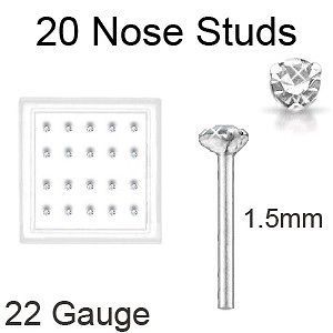 Lot 20 Silver Nose Stud L Bend Pin Ring 1.5mm Clear 22G