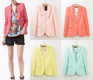 Basic Candy OL Mint Green Coral Light Pink Yellow Slim Suit Jacket 