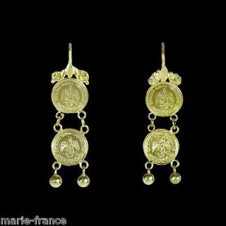   estate solid gold faux coins dangle earrings with gold balls M F