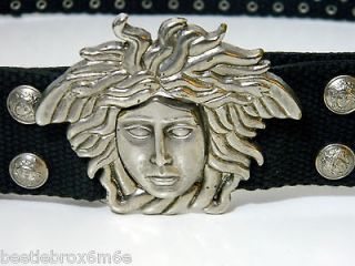 Vintage Gianni Versace Black Woven Belt with Two Part Medusa Head 