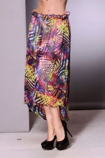 Purple Multi Printed High Low Hem Chiffon Skirt @ Amiclubwear Clothing 