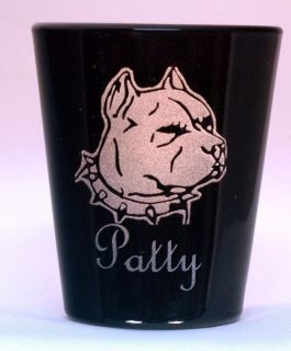 Pit Bull Shot Glass Personalized Engraving with name under design