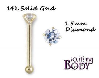 14k SOLID GOLD NOSE RING GENUINE REAL DIAMOND STUD 22g