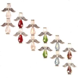   Faceted Crystal Glass Bead Angel Strand Silver Wings Halos 1 Angels